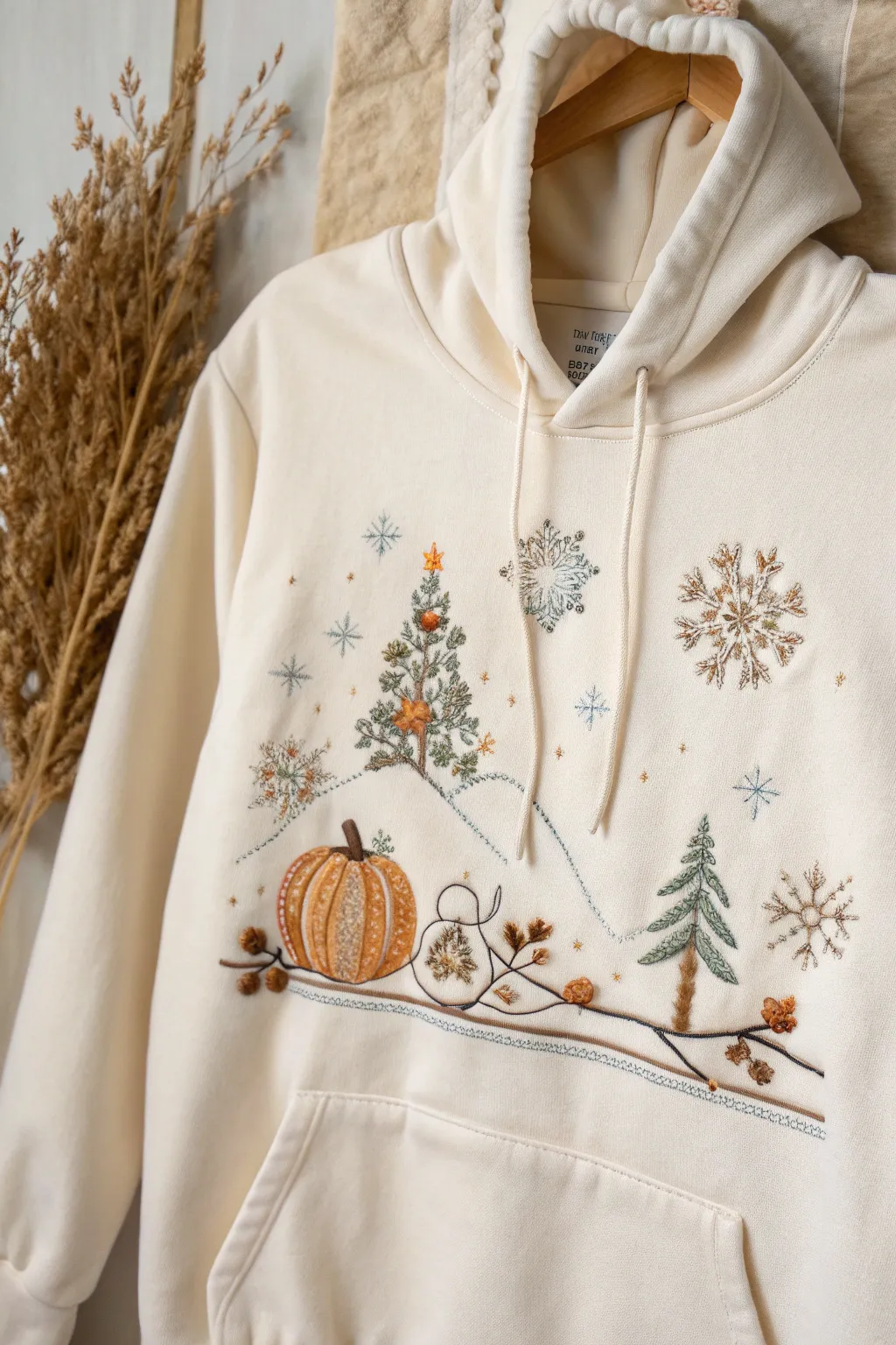 Wrap yourself in festive cheer with this exquisitely embroidered hoodie, where winter magic meets cozy comfort.