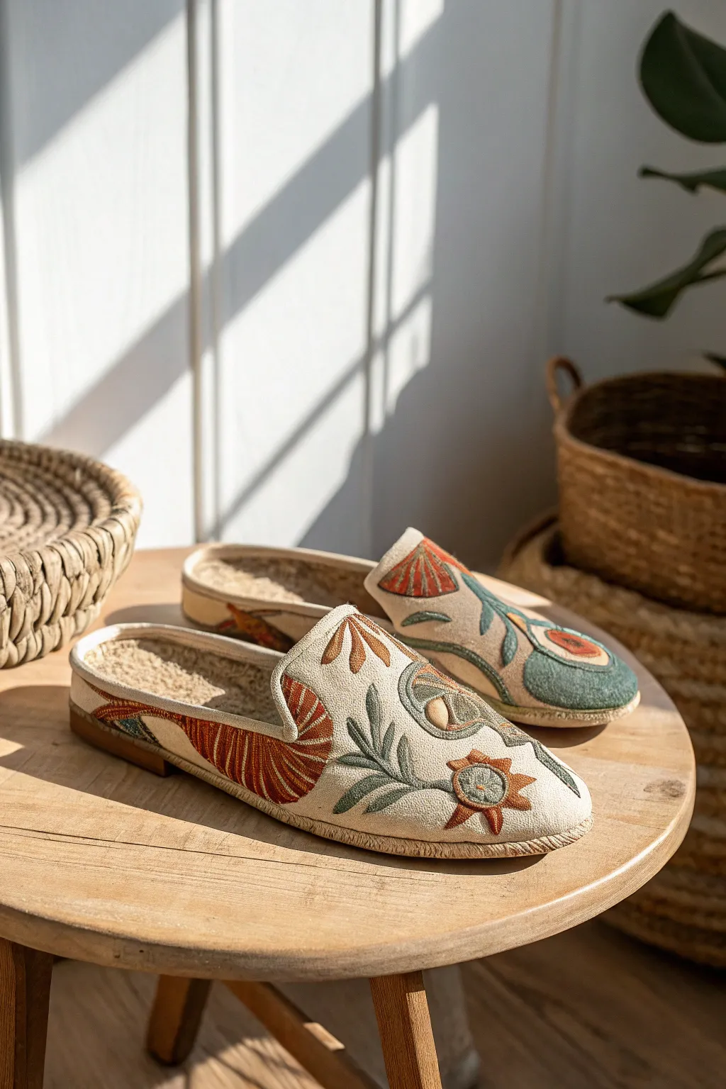 Step into artistry with these uniquely embroidered shoes, where abstract meets elegance.