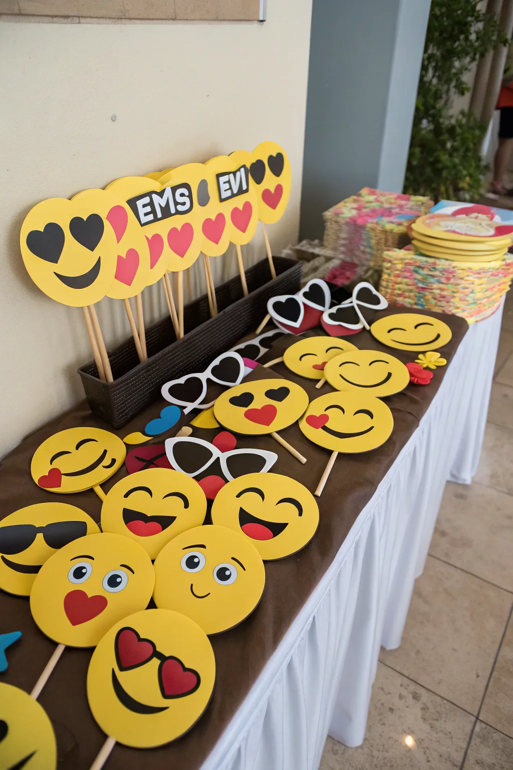 Emoji photo props ready to create fun memories.
