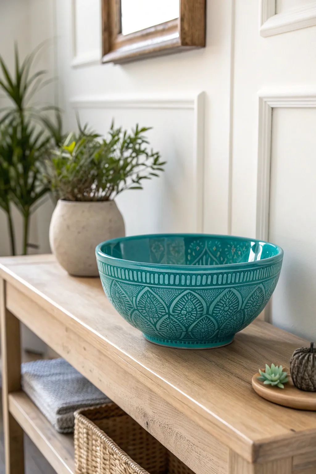 Elevate your entryway with a pop of turquoise charm!