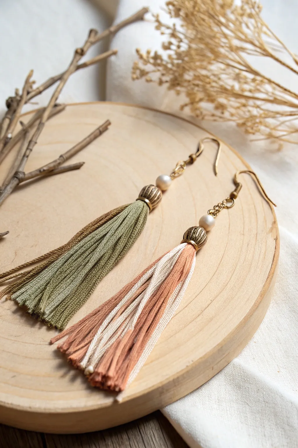 Embrace playful elegance with handcrafted fabric fringe earrings—where simplicity meets natural beauty.