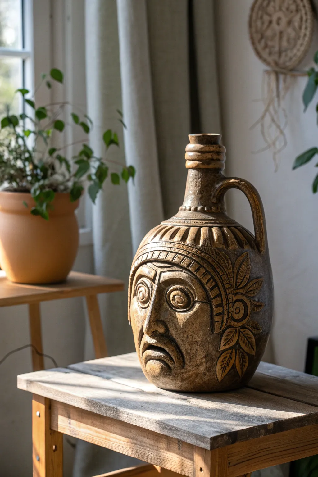 Embrace history through exquisite craftsmanship with this Edgefield-inspired face jug, where simplicity meets artistic legacy.