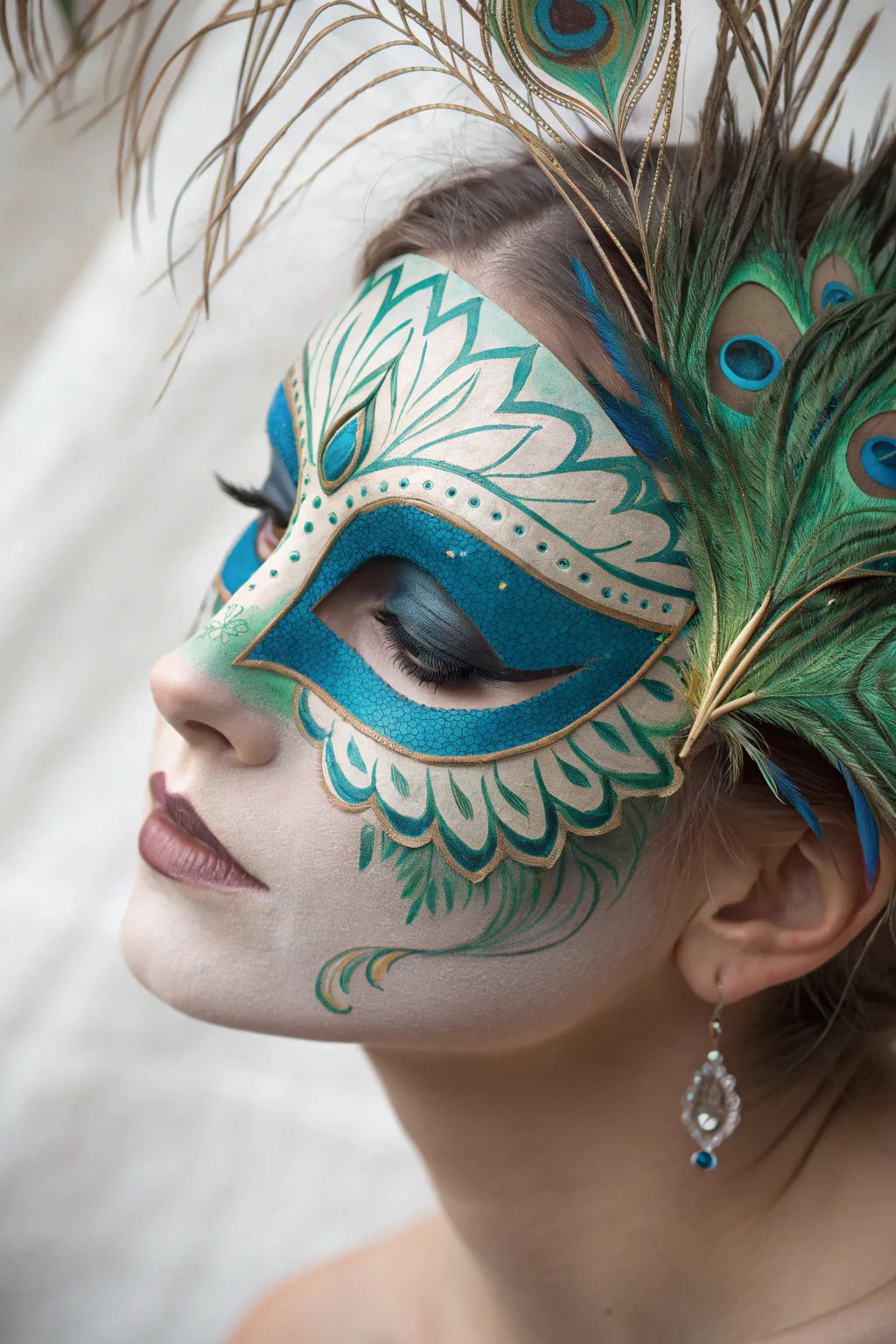 Embrace the elegance of nature with this stunning peacock-inspired face painting design.
