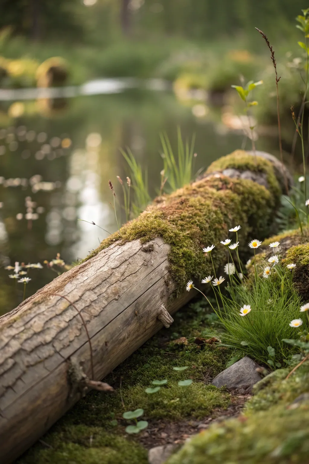 Embrace the charm of rustic elegance with log accents in your fairy garden pond.