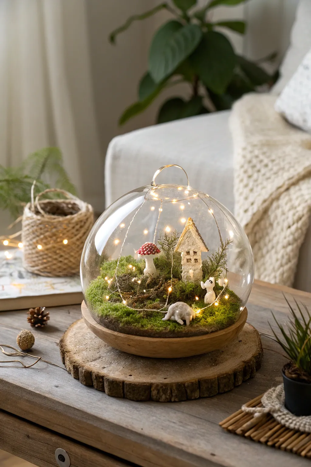 Illuminate your space with a touch of enchantment: Discover the magic of a fairy terrarium with mystical lighting effects.