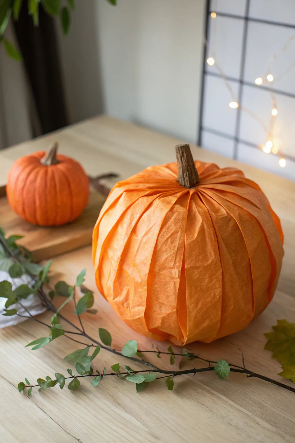 Celebrate fall with a charming tissue paper pumpkin—simple, handcrafted elegance perfect for any minimalist space.