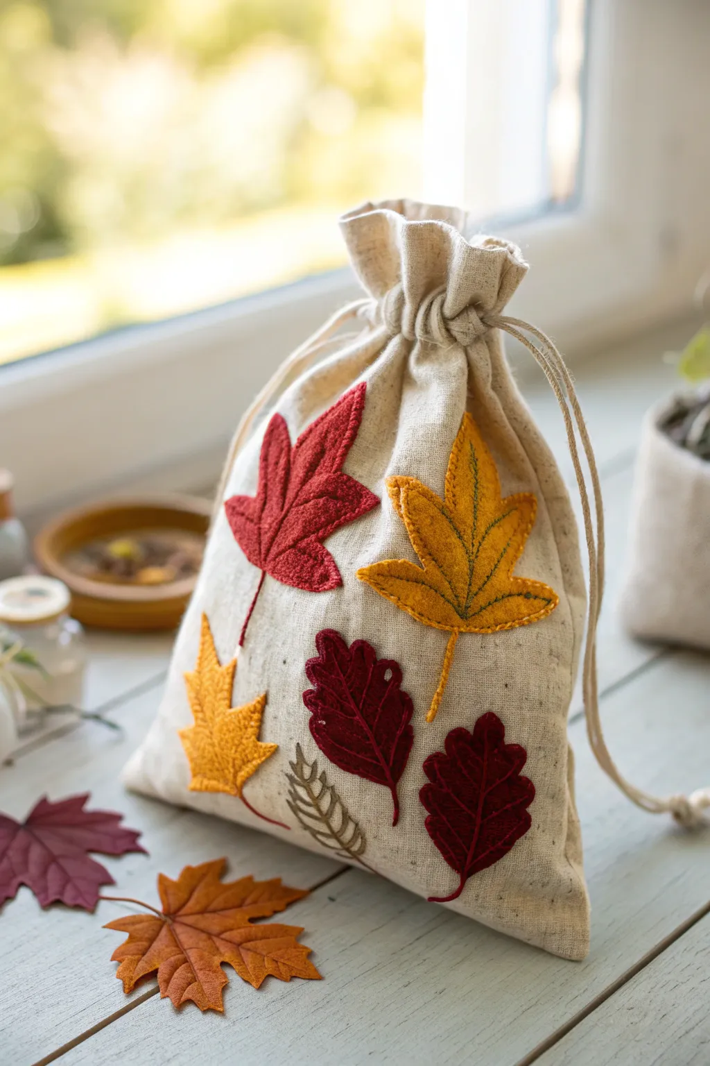 Elevate your autumn gifts with handcrafted fabric leaf embellishments. 🍂✨