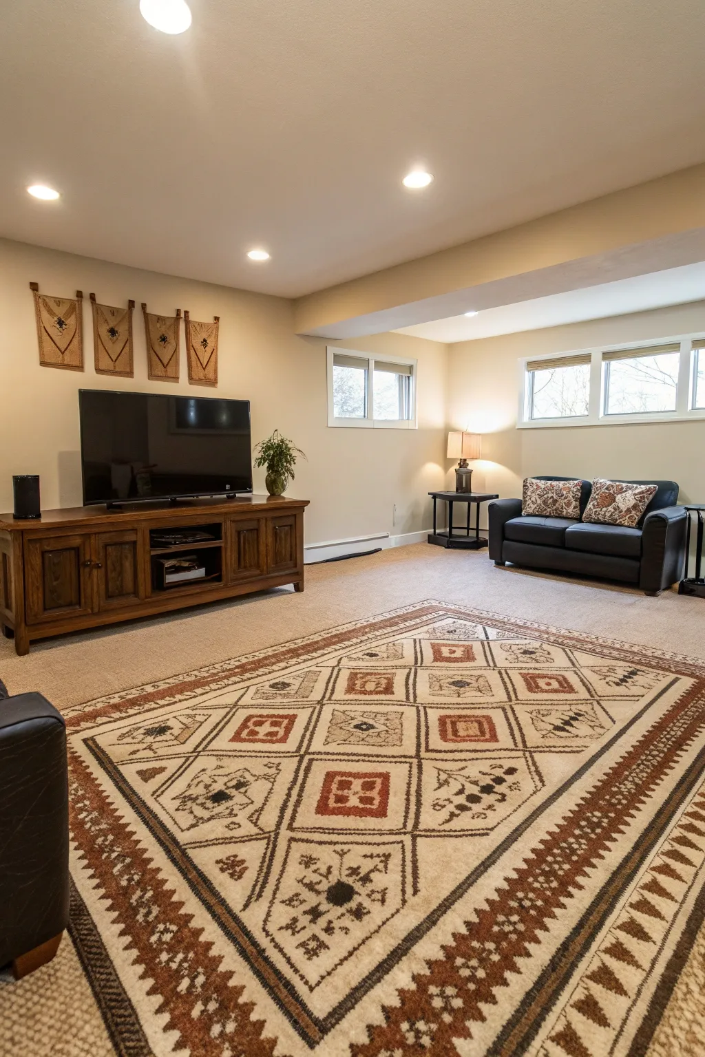 Geometric patterns provide a modern and sophisticated touch.