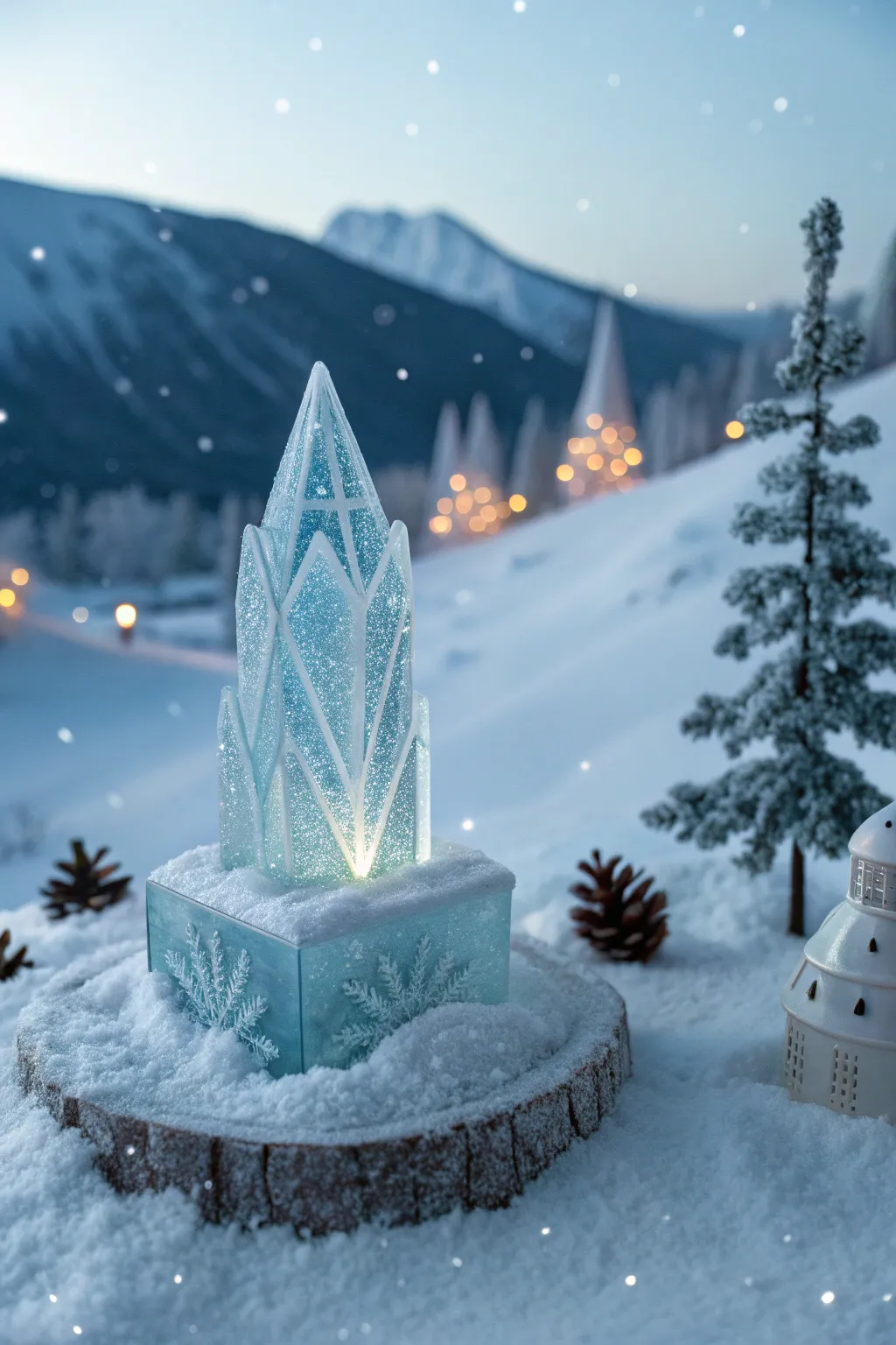 Embrace the serene beauty of a frozen tundra with this captivating ice crystal diorama.