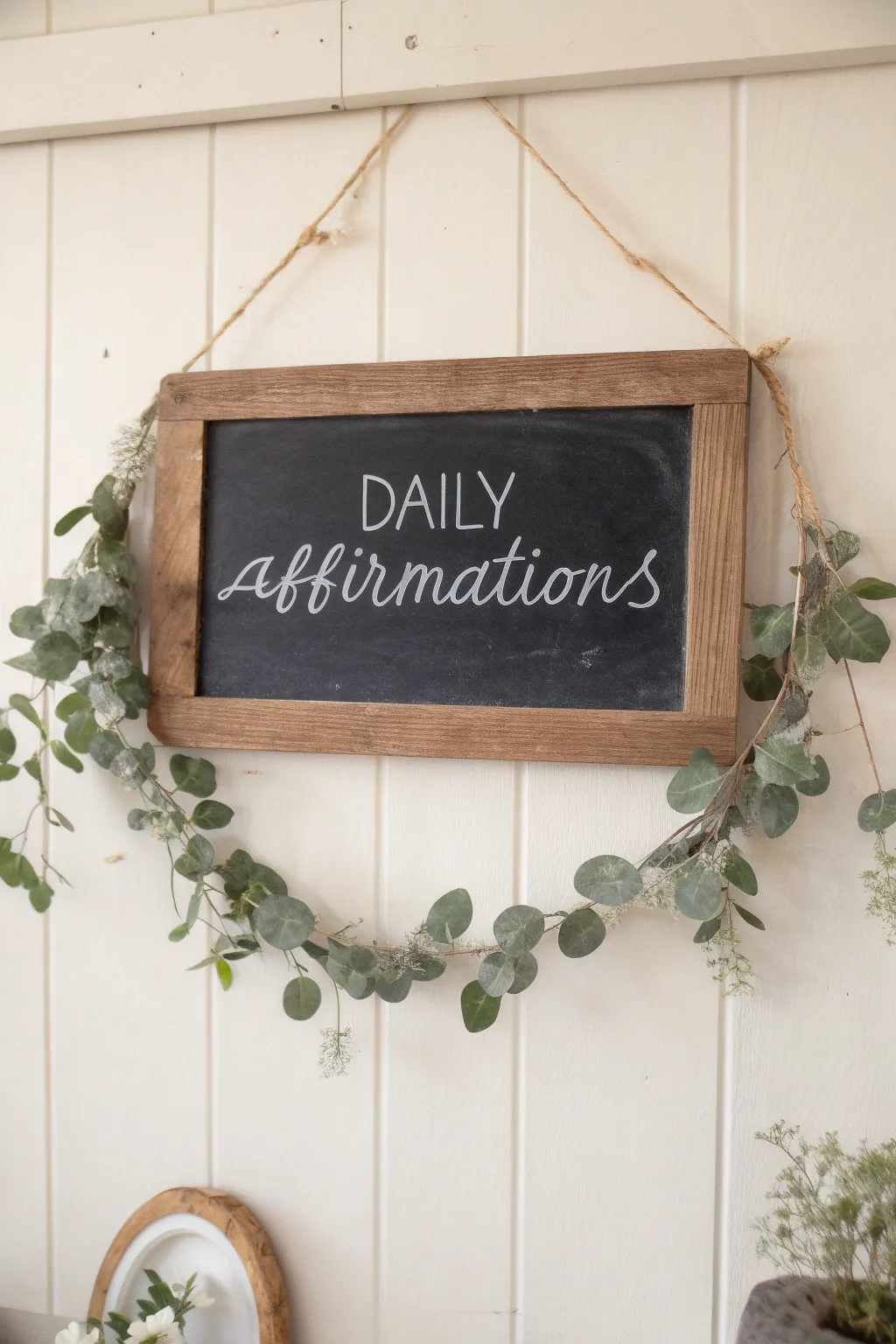 Start your day with uplifting affirmations on a charming farmhouse chalkboard.