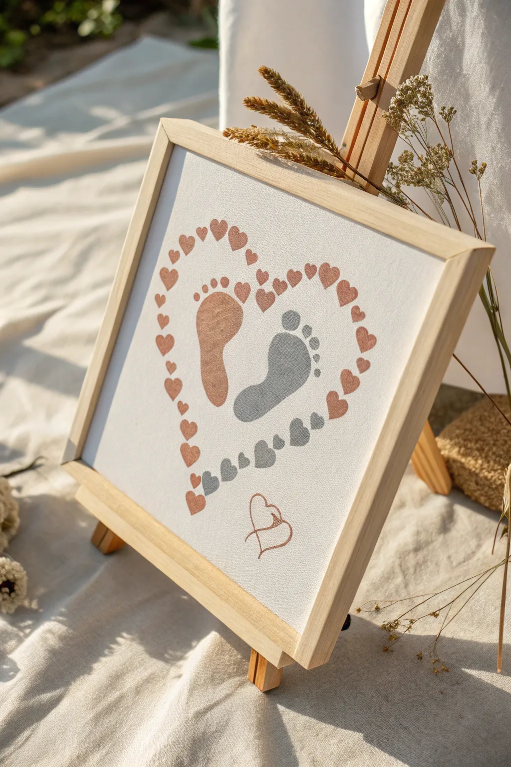 Cherish the little steps with minimalist footprint art, a heartwarming touch to your space.
