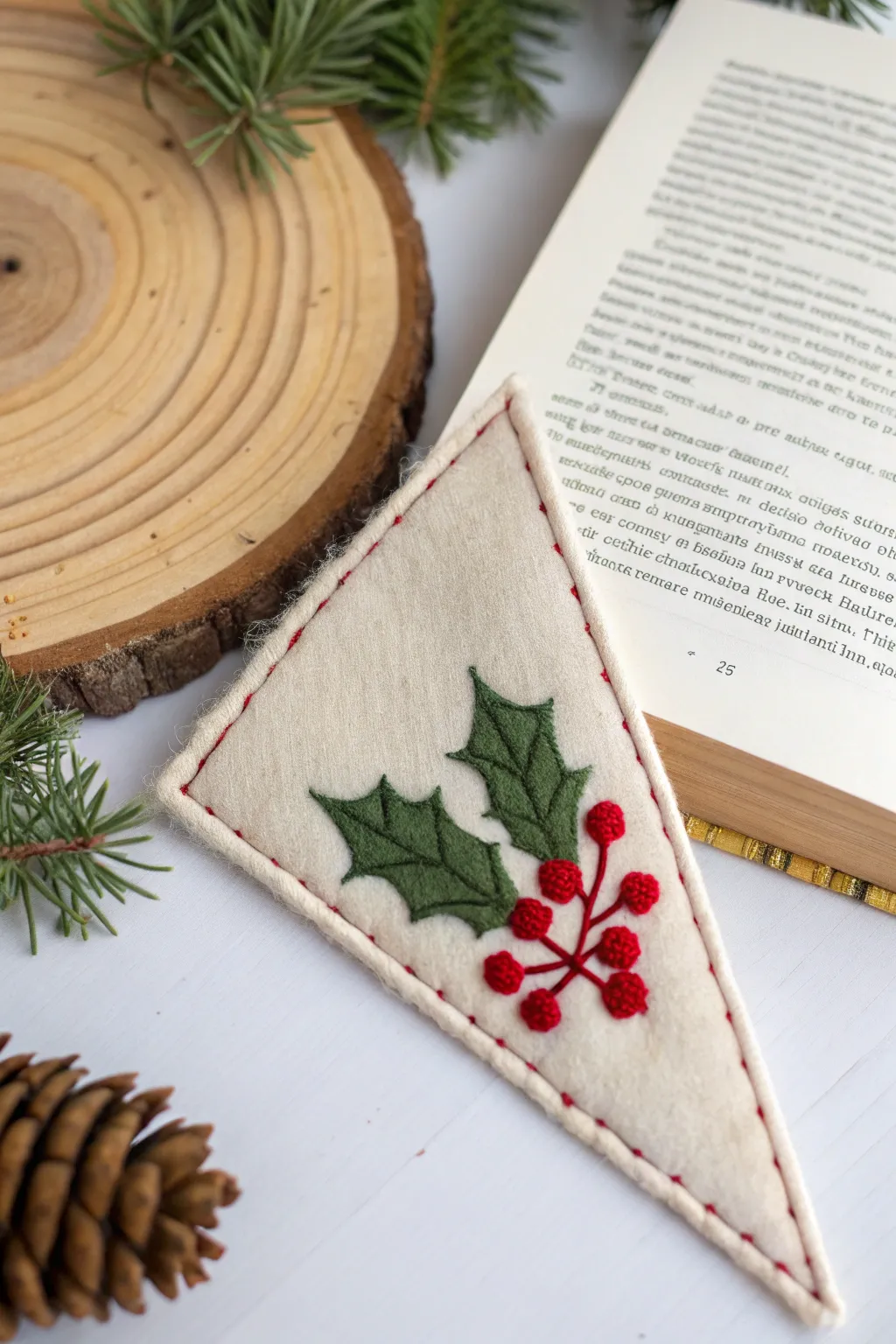 Add a touch of festive elegance to your reads with a holly-themed felt bookmark.