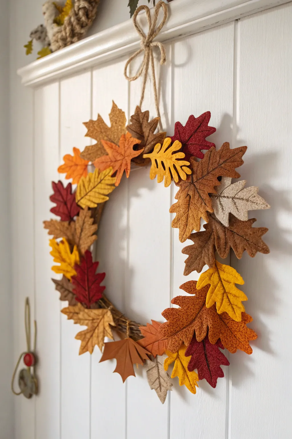 Embrace the season with a handcrafted felt leaf wreath, where simplicity meets natural elegance.
