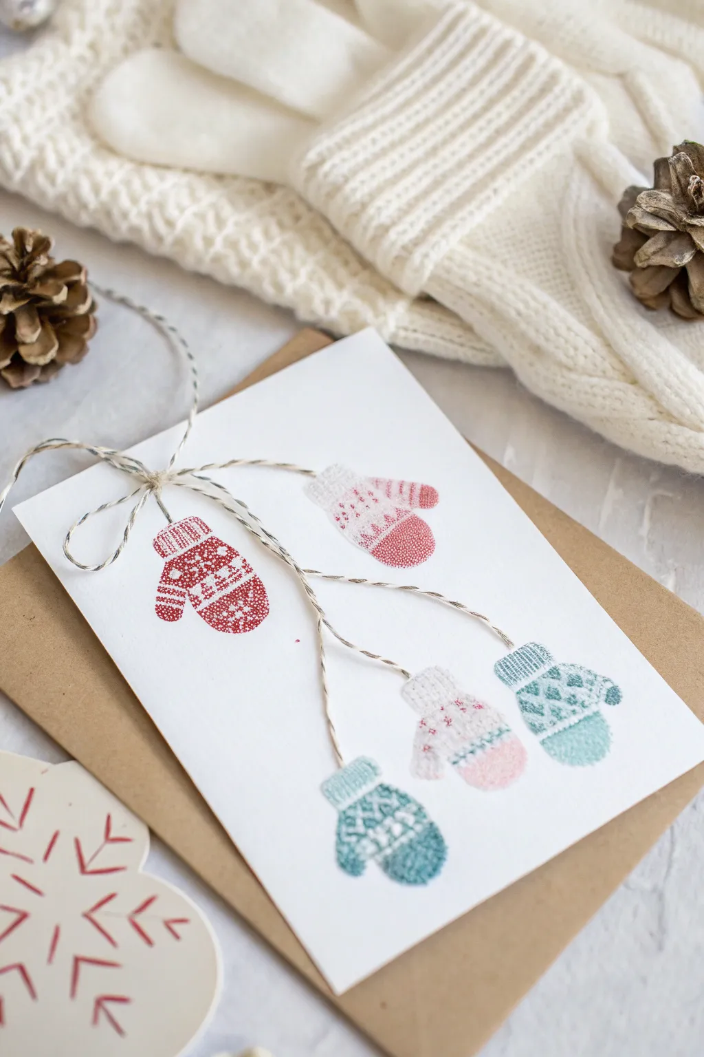 Embrace the cozy essence of winter with charming fingerprint mitten cards.