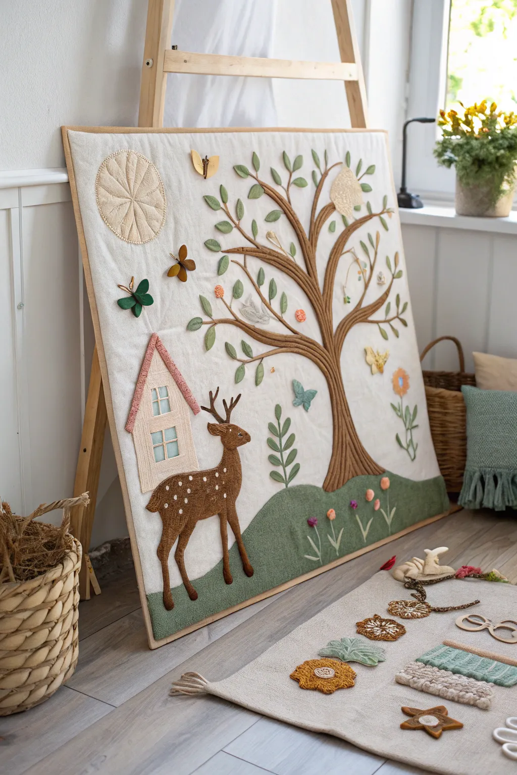 Bring the beauty of nature indoors with this charming flannel board, perfect for imaginative storytelling and serene decor.