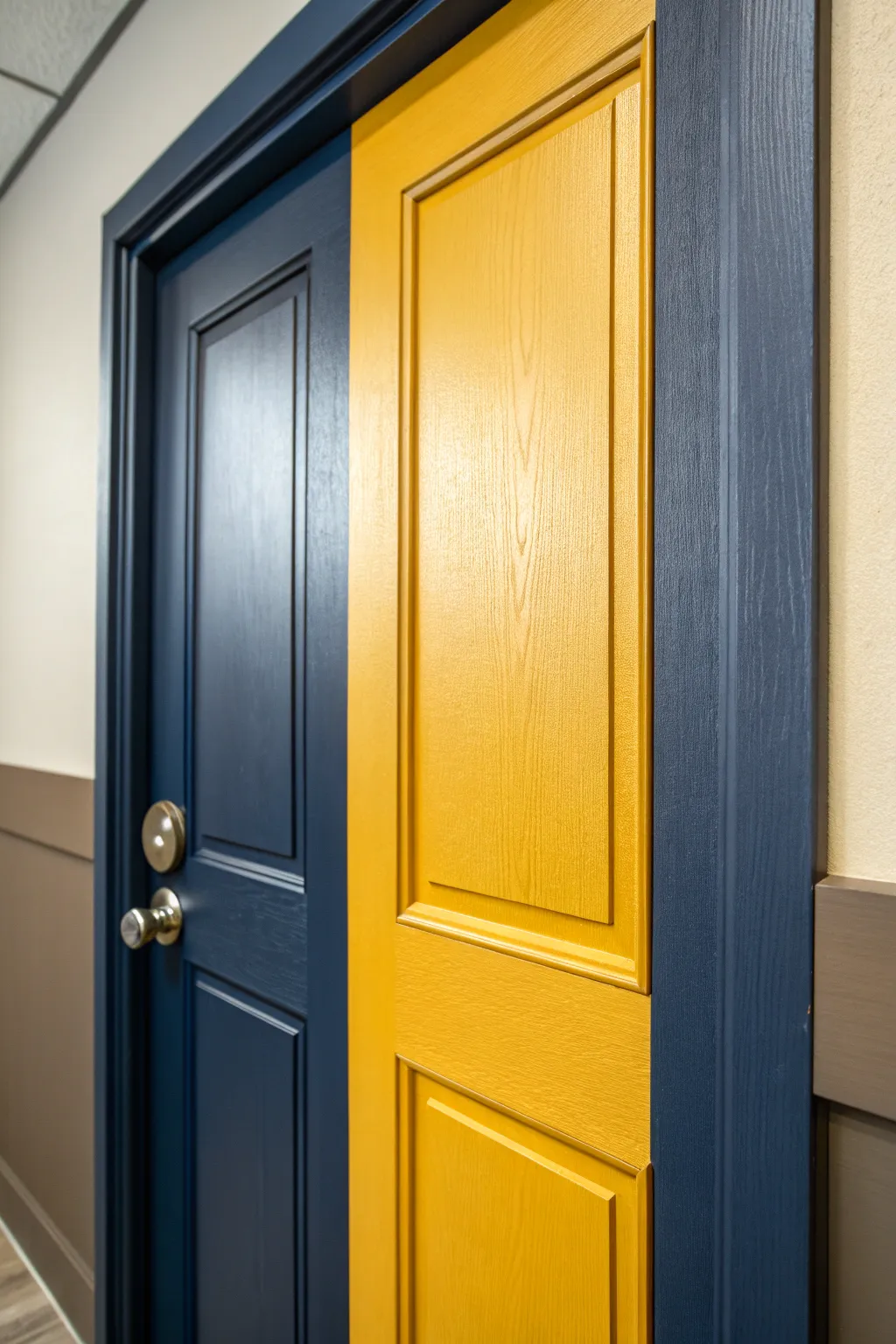 Elevate your space with bold color blocking on doors—where craftsmanship meets creativity.