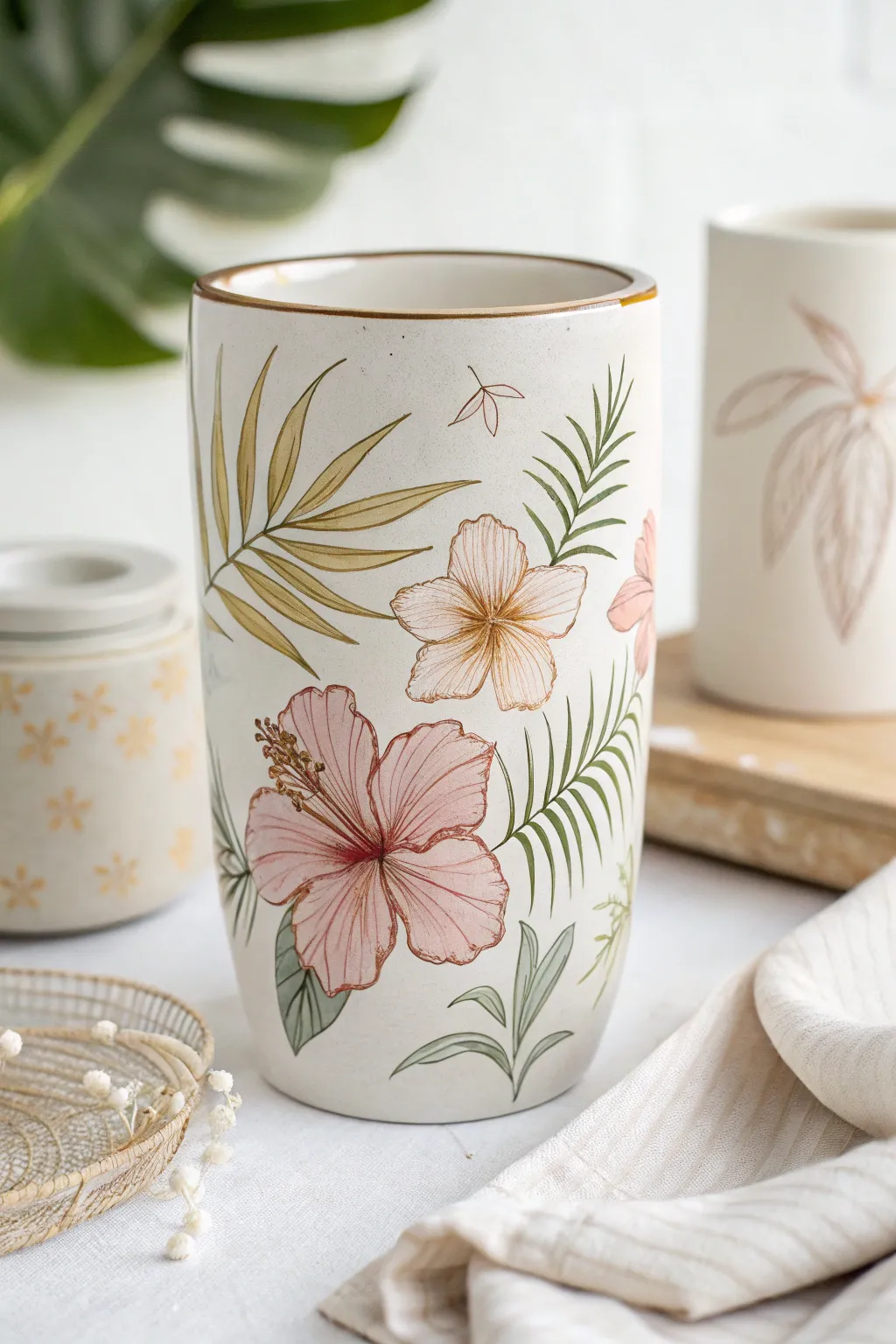 Escape to paradise with every sip from this tropical flower tumbler.
