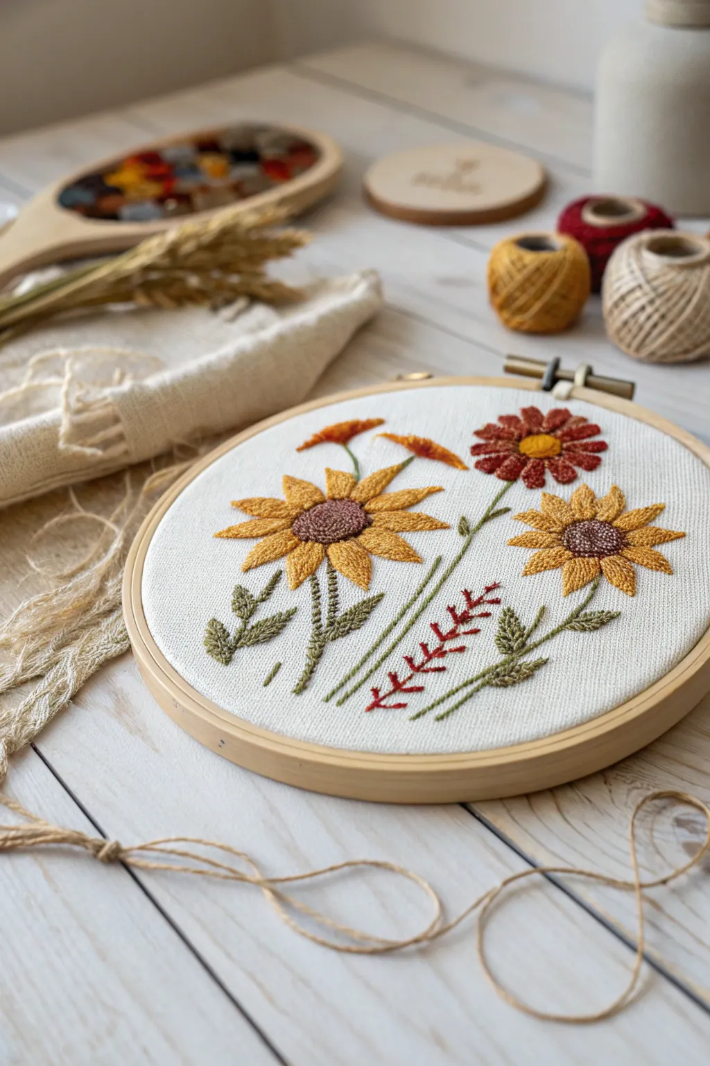 Bring sunshine into your home with abstract sunflower cross stitches.