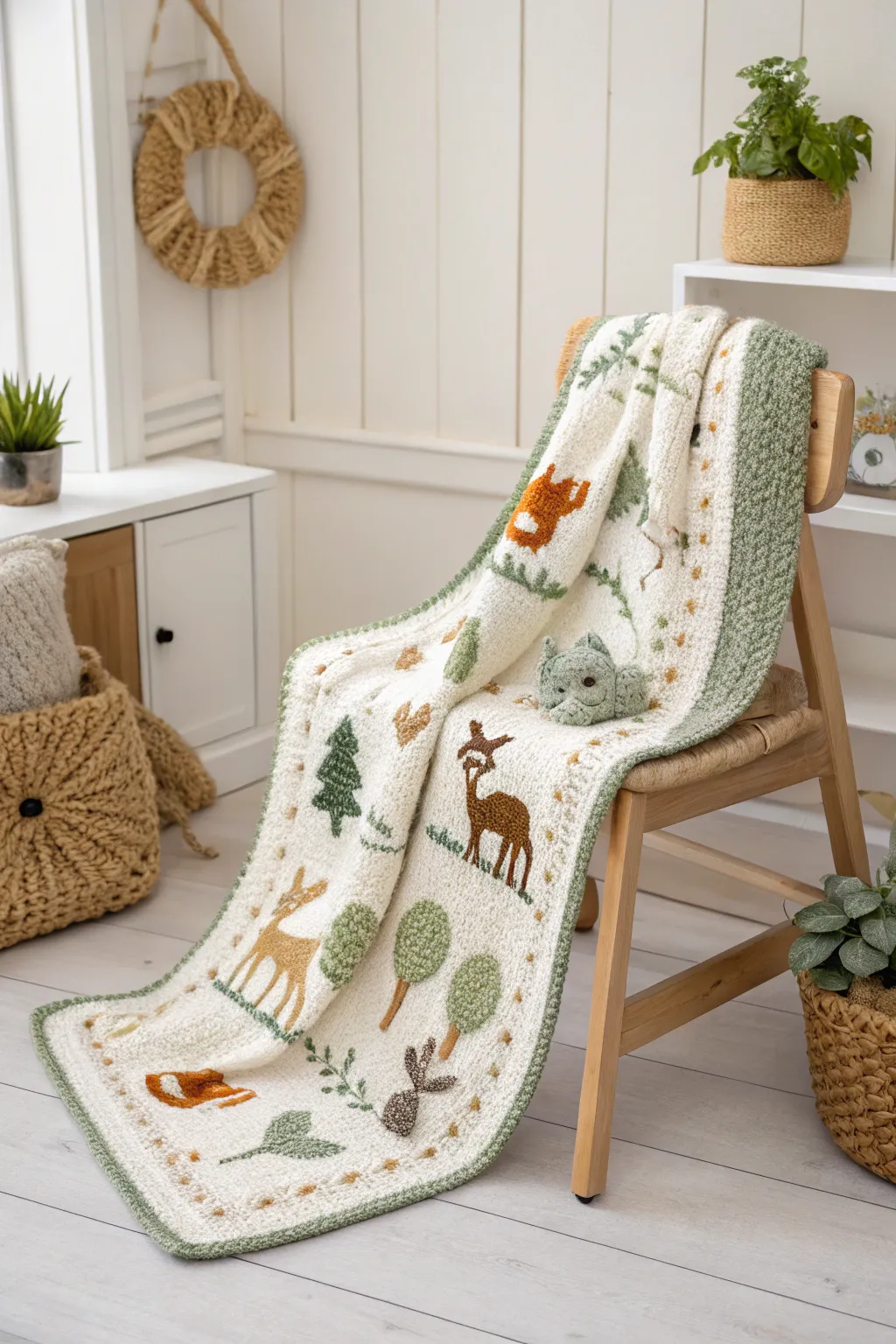 Wrap your little one in a tale of wonder with this enchanting woodland crochet blanket.