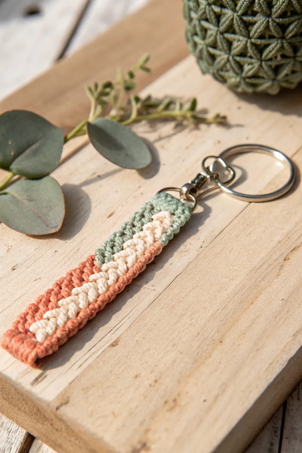 Add a touch of handcrafted elegance to your keys with this vibrant French-knitted keychain.