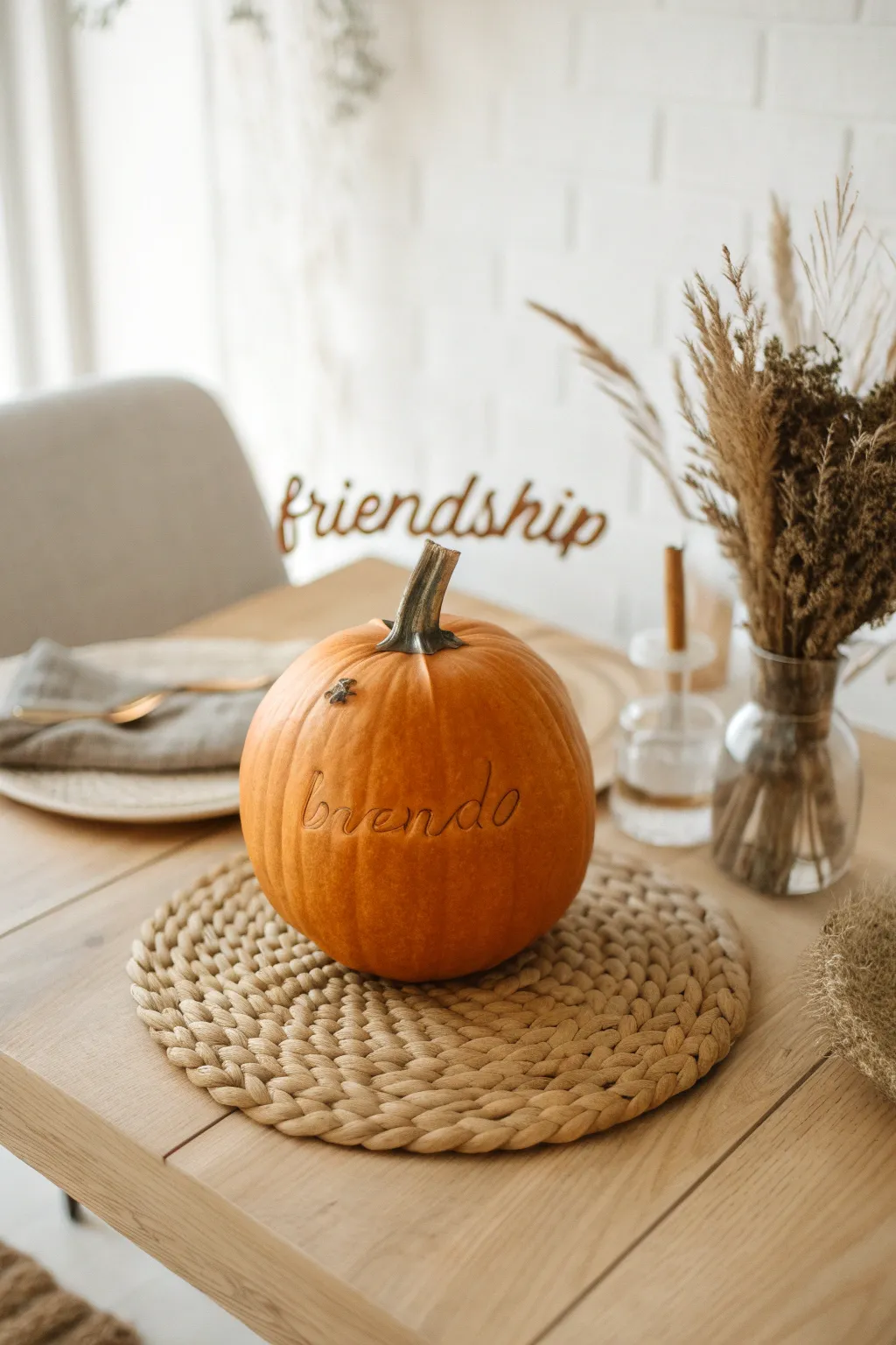 Celebrate friendship with a beautifully carved pumpkin quote—perfect for heartfelt conversations and cozy gatherings.