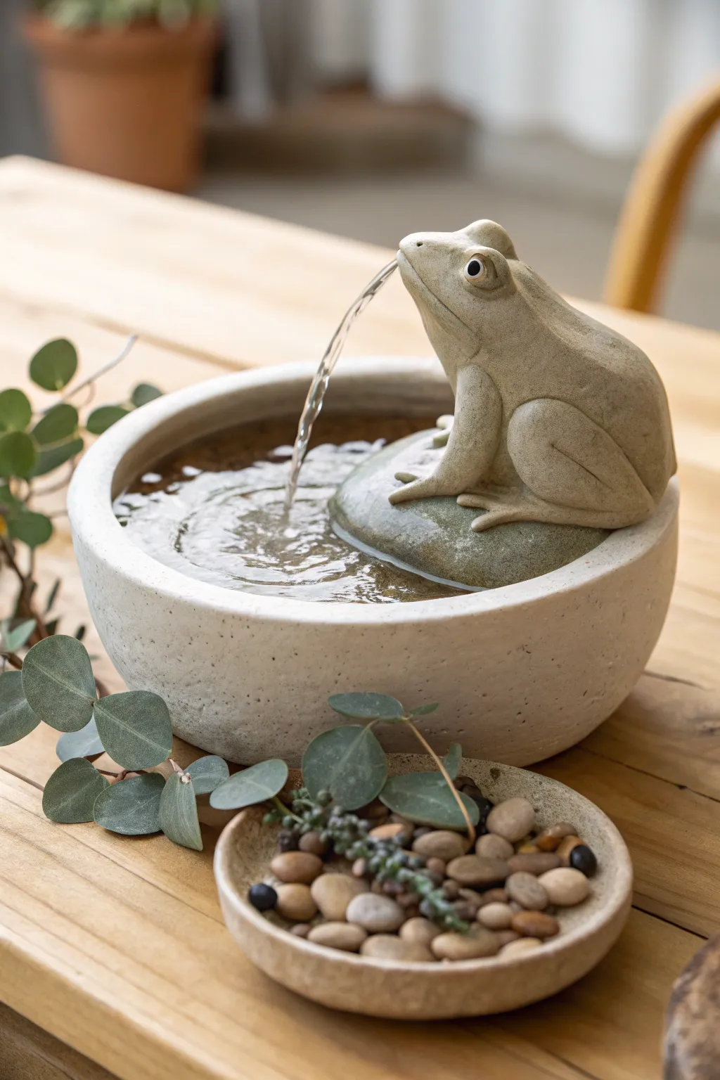Embrace tranquility with this handcrafted frog water feature, a perfect blend of minimalist design and natural beauty.