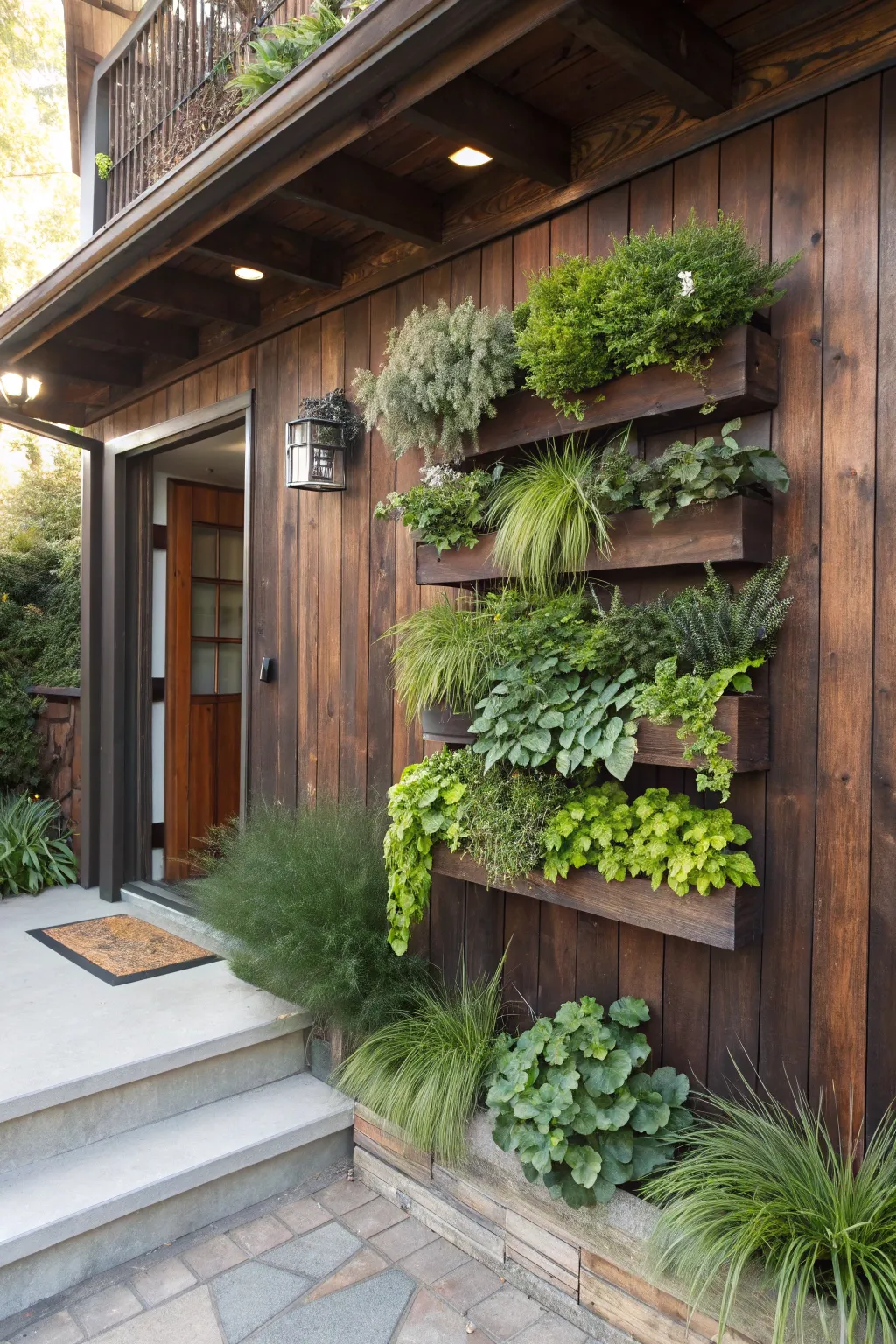 Elevate your entryway with a touch of nature's elegance through a stunning vertical garden.
