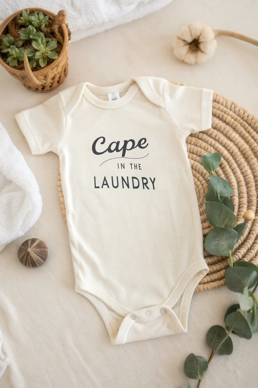 Start their superhero journey with style: 'Cape in the Laundry' onesie!
