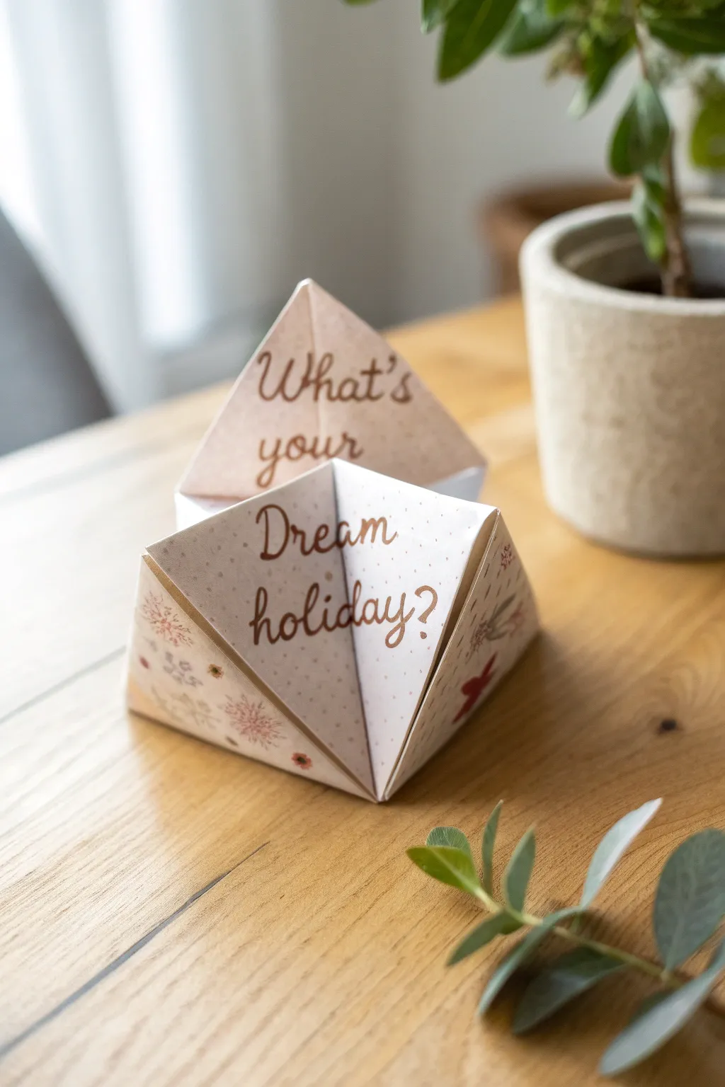 Unlock the mystery with a beautifully crafted paper fortune teller—where will your dream holiday take you?