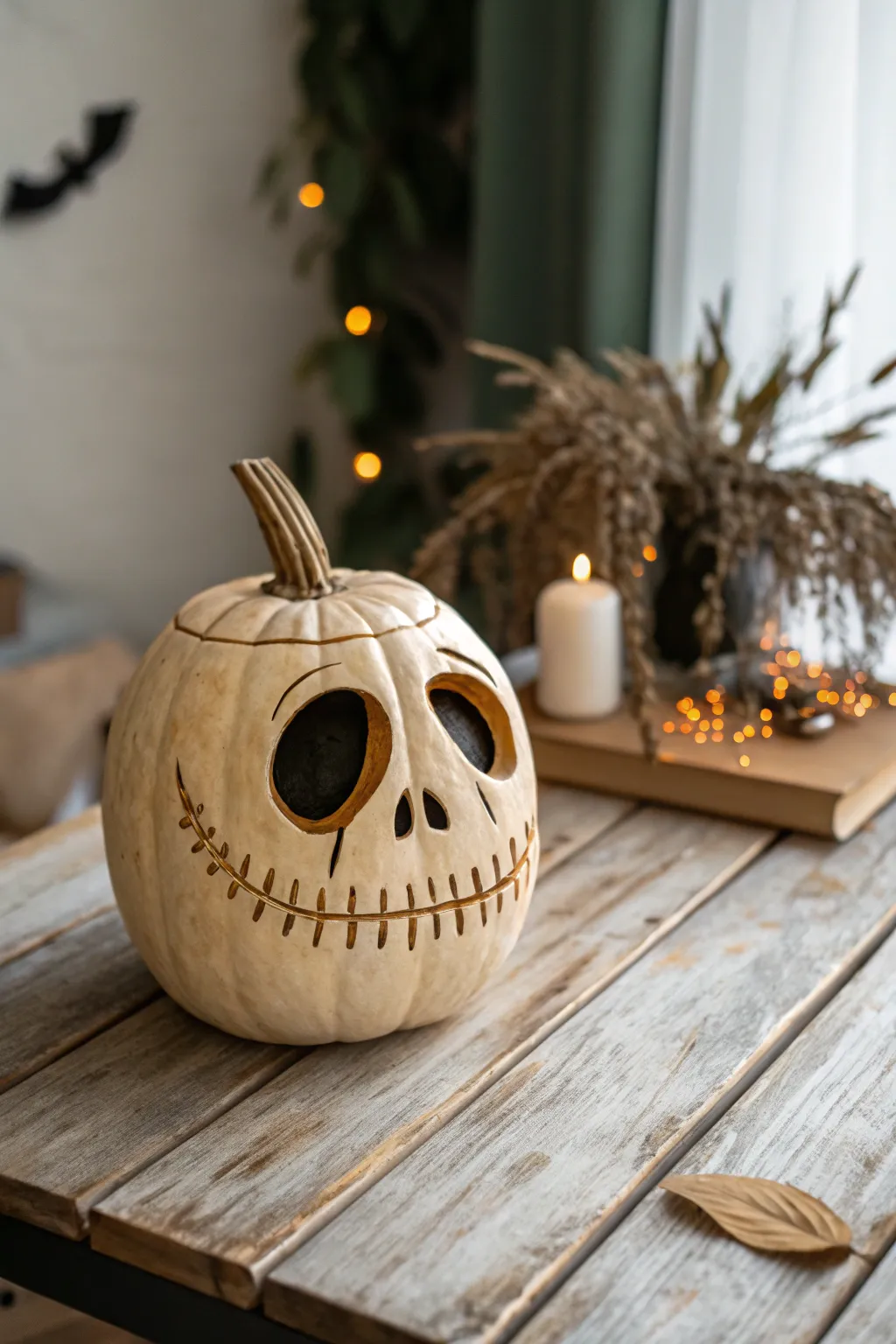 Add a playful twist to your Halloween decor with this charming Pumpkin Skull!
