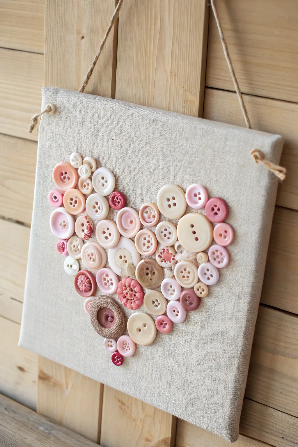 Celebrate Galentine's Day with heartfelt creativity - a charming button heart art piece perfect for your minimalist decor.