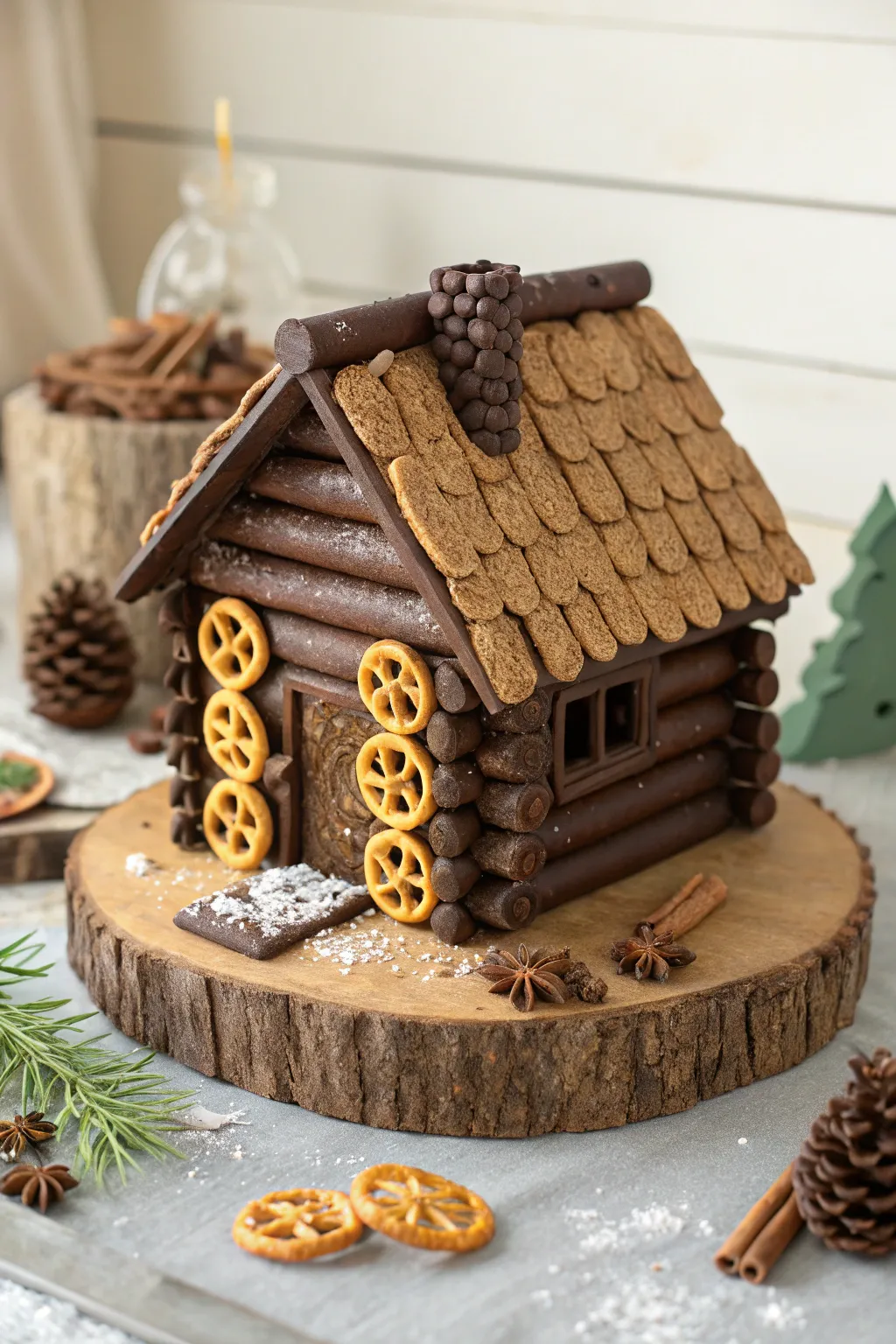 Escape to a cozy woodland retreat with this charming gingerbread cabin, where simplicity meets natural elegance.