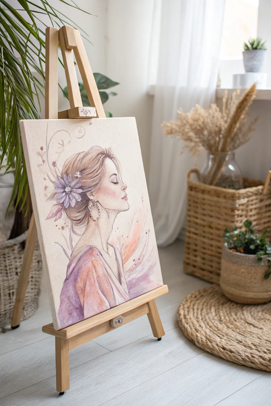 Embrace the gentle elegance of romantic pastels—a serene portrait in soft hues capturing the essence of simplicity and natural beauty.