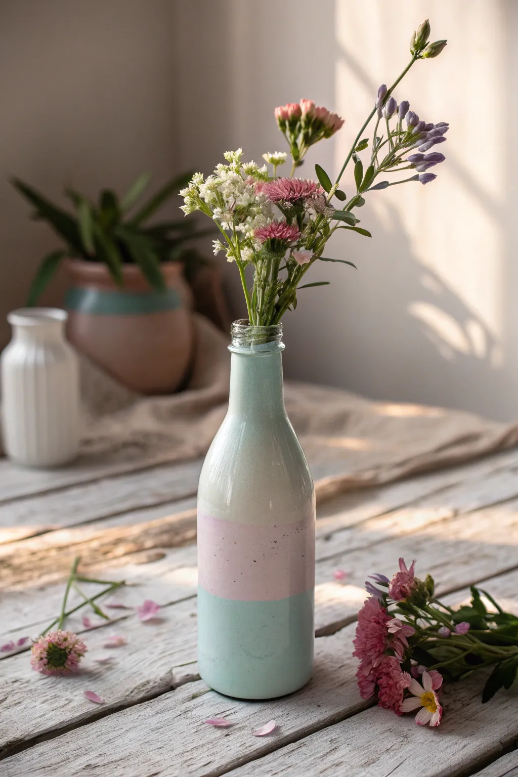 Elevate your space with the charm of pastel-painted glass vases, perfect for showcasing nature's beauty.