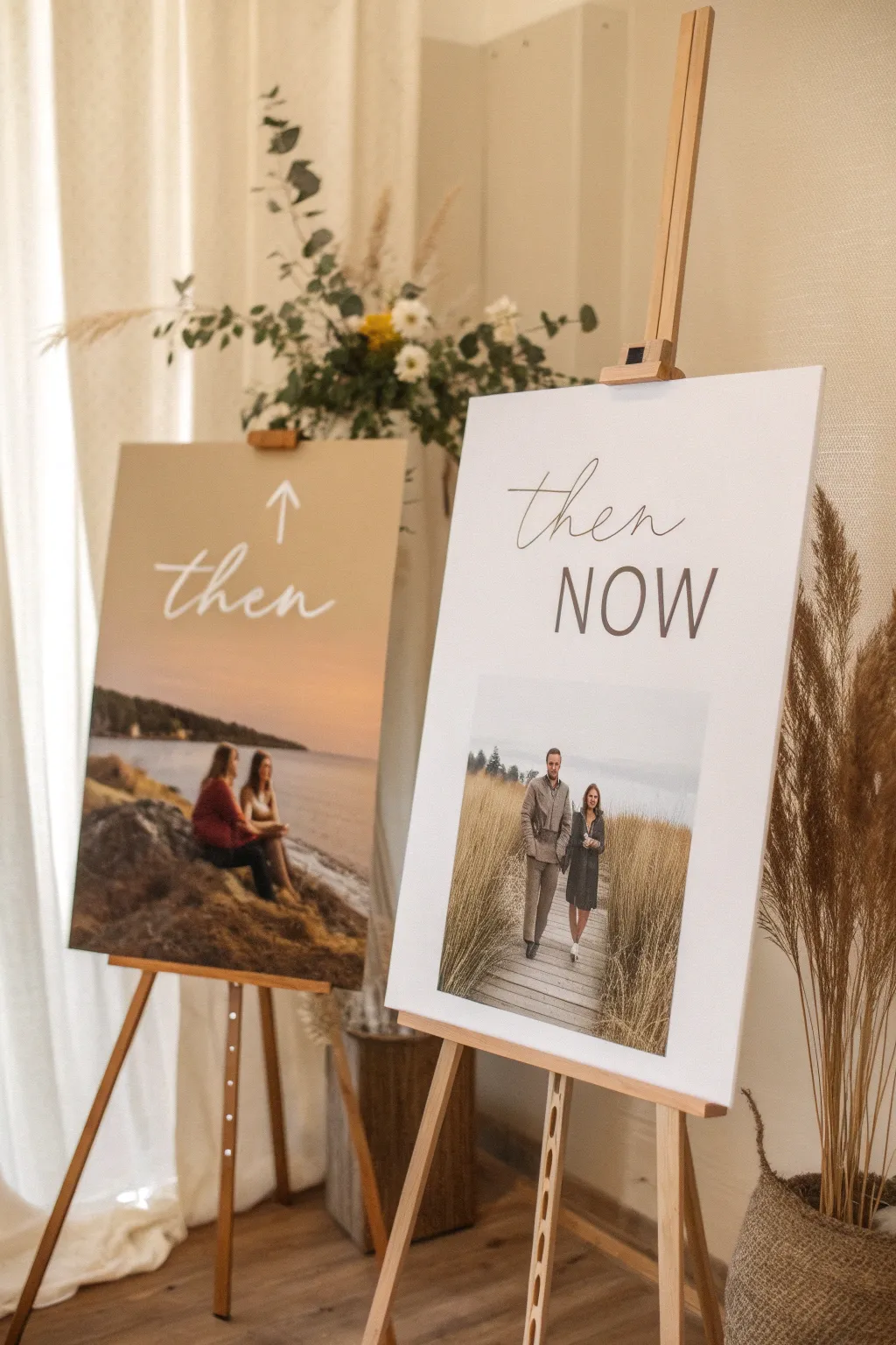Capture the journey: A minimalist 'Then and Now' graduation board celebrating growth with Scandinavian charm.