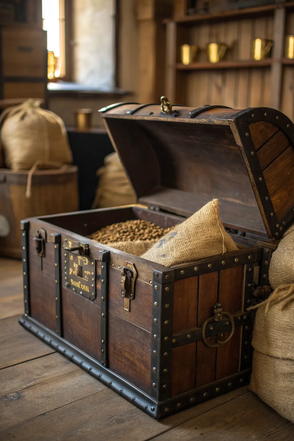Store your grains with a touch of history and craftsmanship in a vintage trunk.