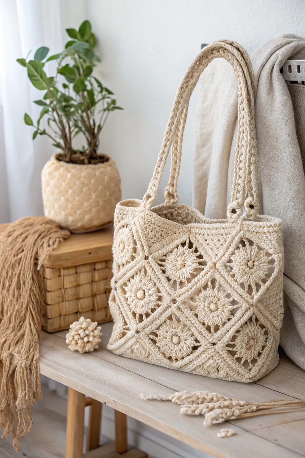 Embrace the charm of textured craftsmanship with this stunning puff stitch granny square bag.