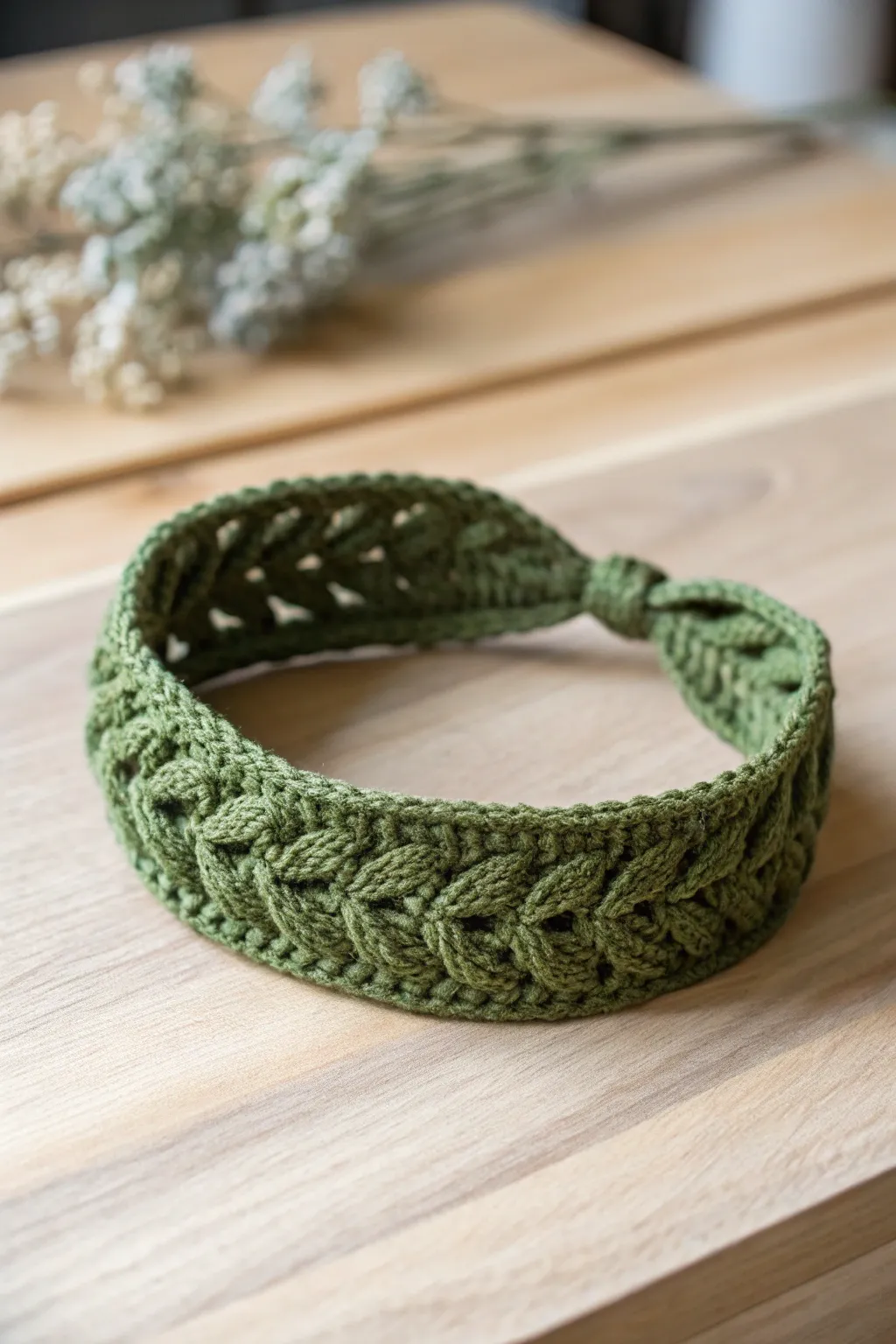 Embrace simplicity and style with this beautiful olive crochet headband. Perfect for adding a touch of handcrafted charm to any outfit.