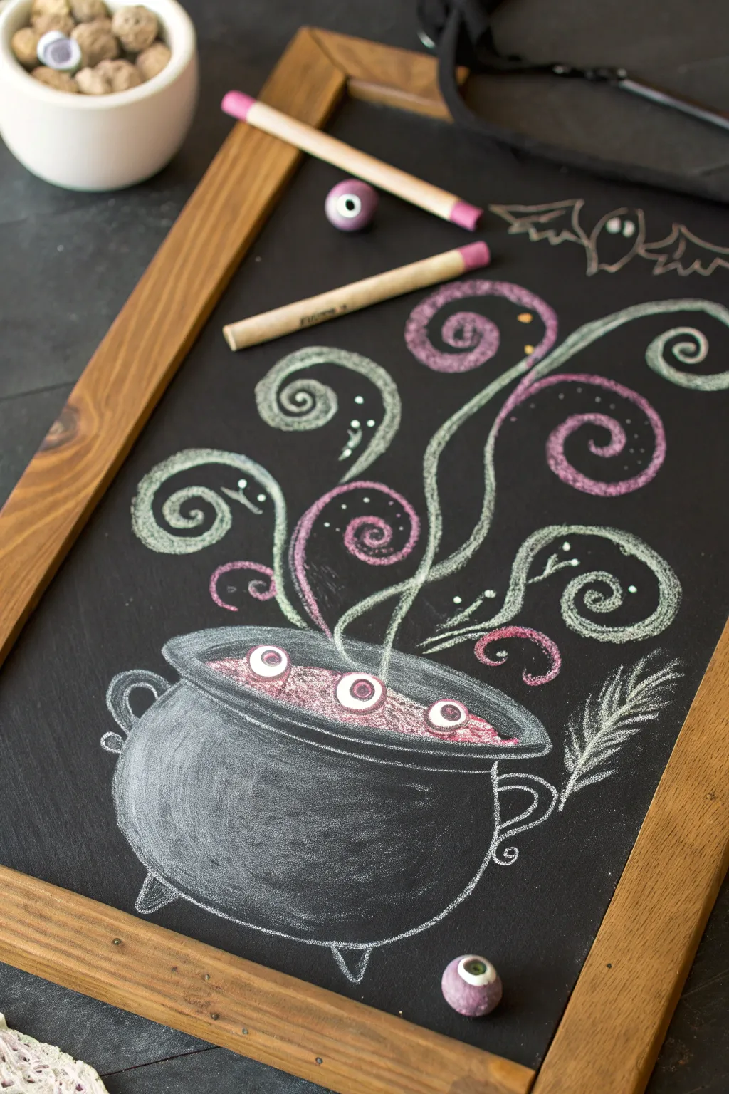 Enchant your senses with a whimsical chalk art cauldron, where simplicity meets magic.