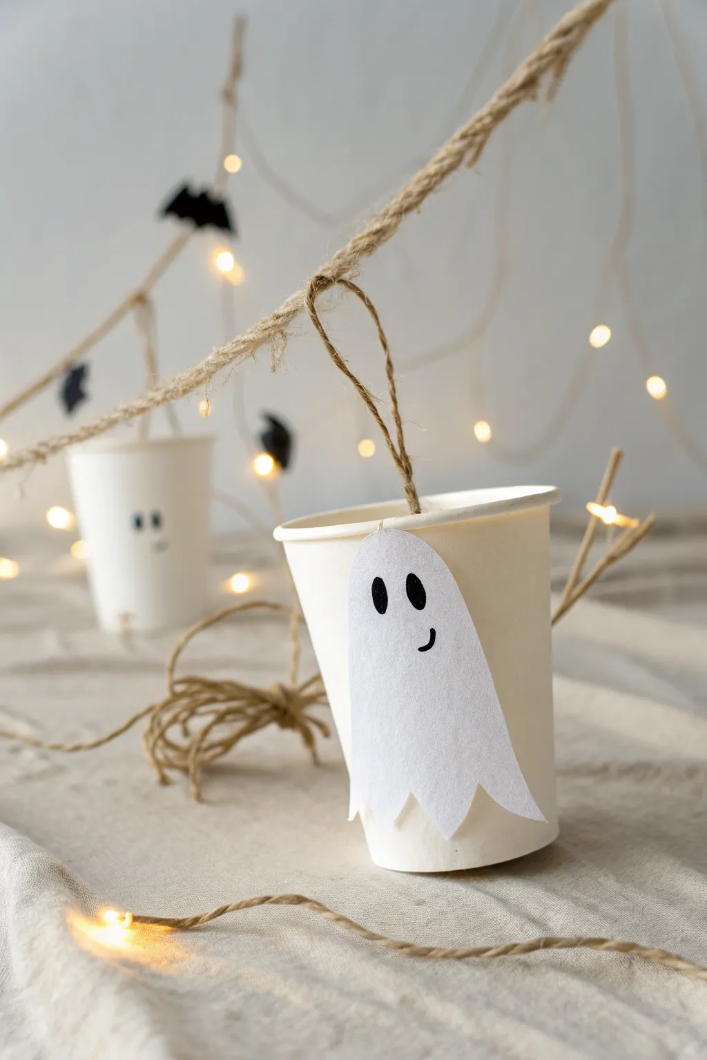 Whimsical paper cup ghost: a perfect blend of fun and elegance for your little one's Halloween craft!