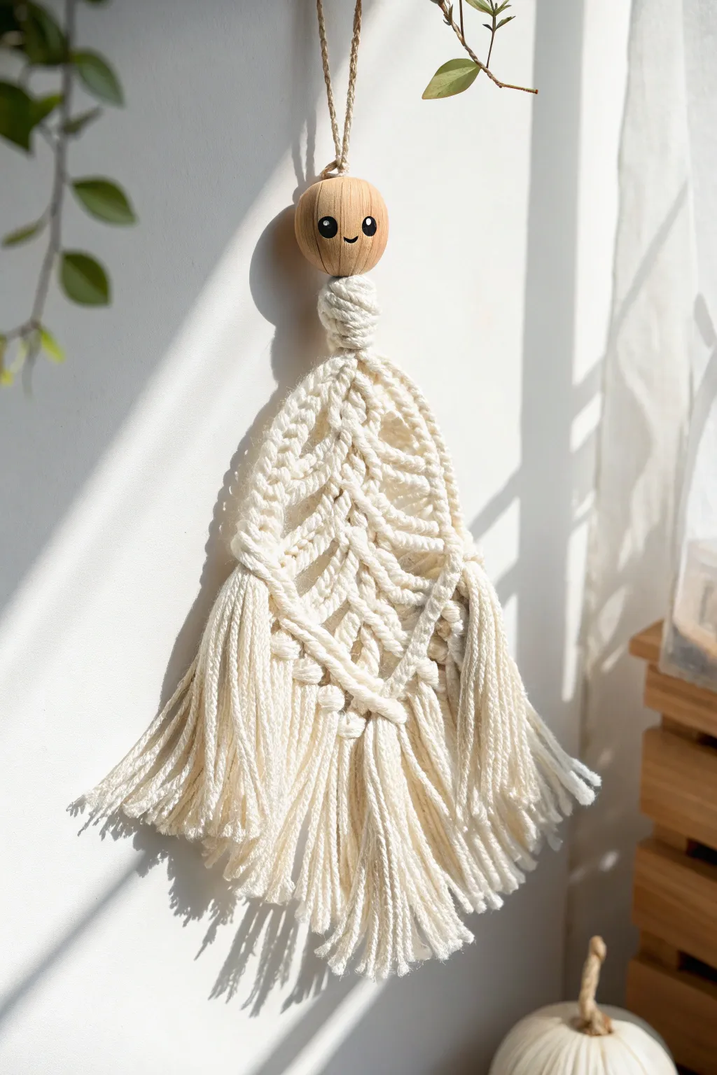 Elevate your Halloween decor with this chic macrame ghost, blending boho charm with minimalist elegance.
