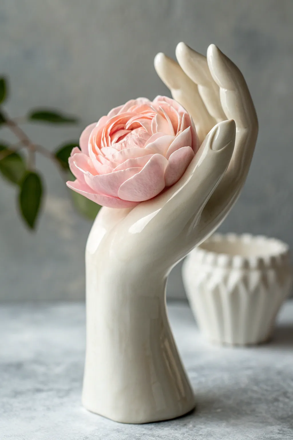 Embrace the beauty of simplicity with this elegant hand sculpture, holding nature's delicate touch.