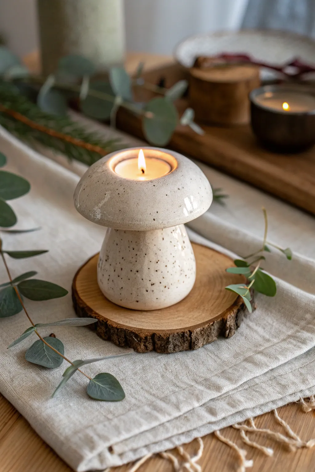 Illuminate your space with the warm glow of a handmade ceramic mushroom candle holder, where minimalist elegance meets boho charm.
