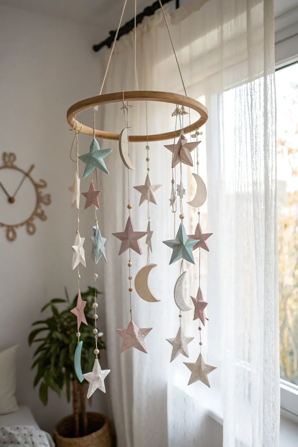 Dreamy paper mobile: a touch of whimsy and elegance for your serene space.