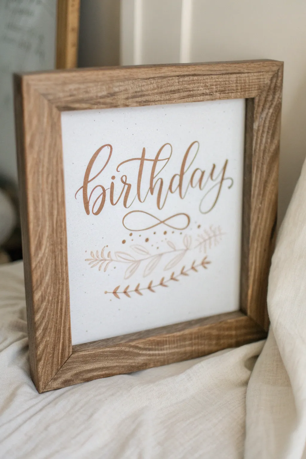Transform your birthday wishes into art with elegant hand-lettering and minimalist framing.