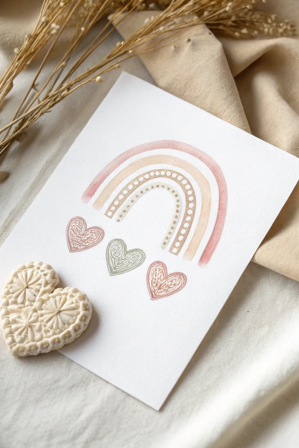 Add a touch of joy and elegance with this minimalist rainbow heart design.
