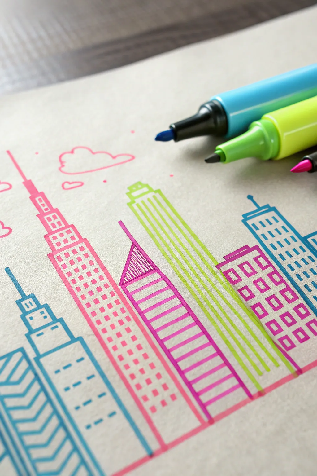 Brighten your space with a splash of color through minimalist highlighter cityscapes. 🌆✨ #UrbanArt #ScandiBoho