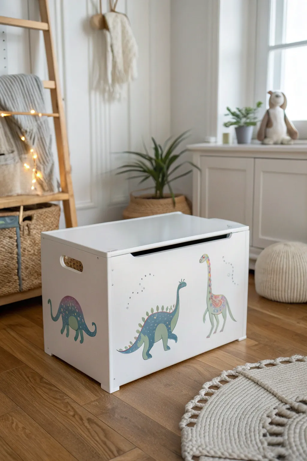 Elevate playroom style with this holographic dinosaur toy box, where fun meets minimalist charm!