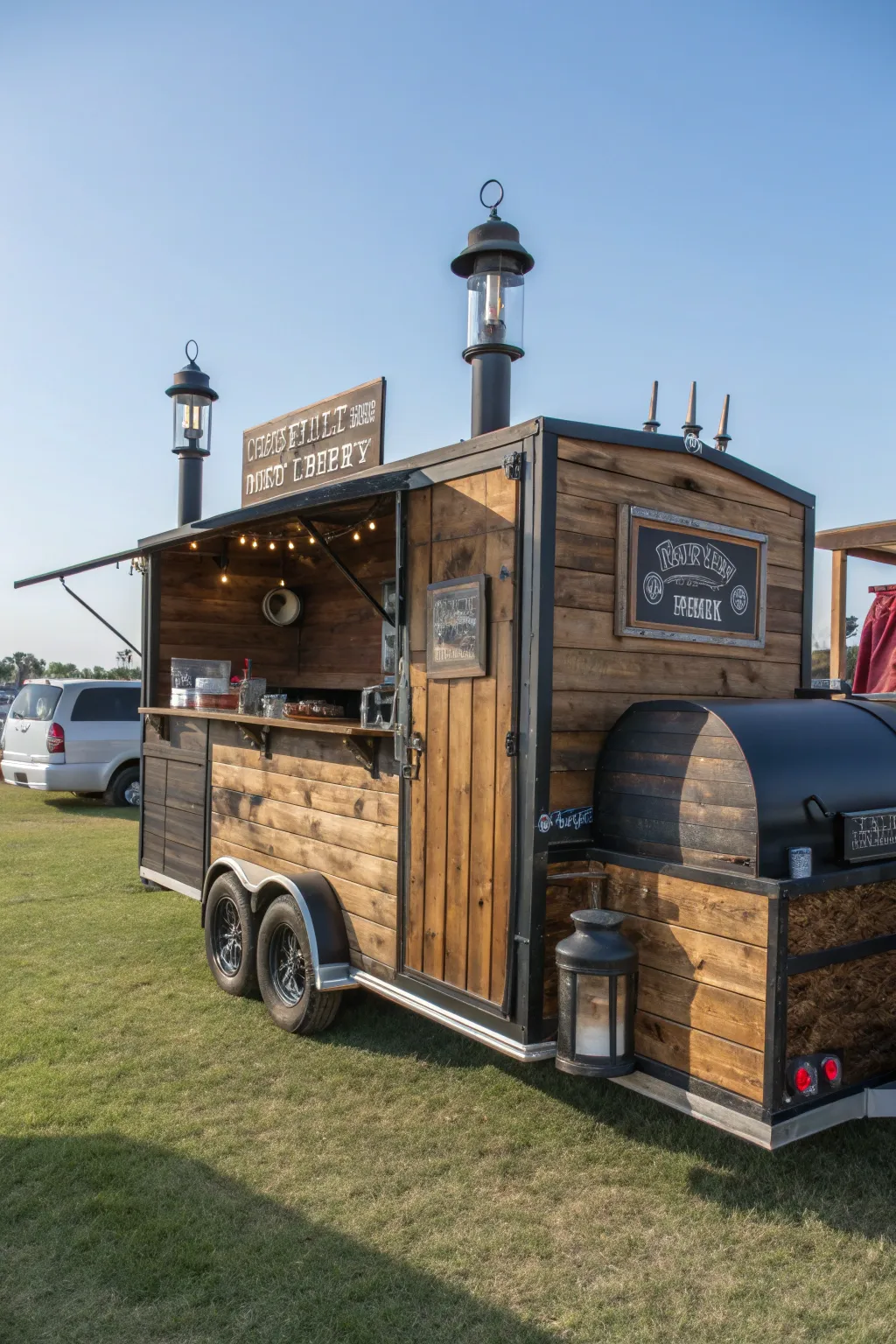 Embrace the charm of vintage craftsmanship with this stunning BBQ trailer design.
