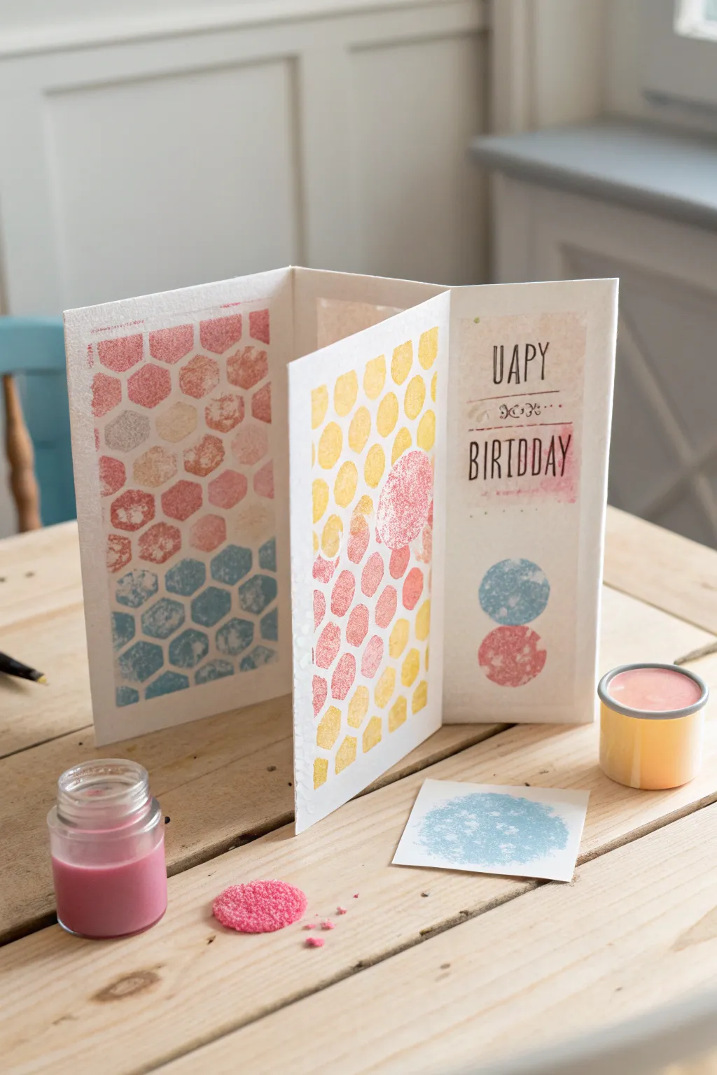 Capture the joy of creativity with textured stamps: a fun and artistic birthday card idea for toddlers!